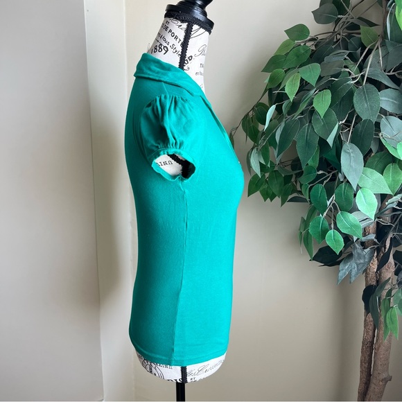 Vixen Short Sleeve Button Detail Collared Polo Shirt Green Sz M - Picture 8 of 16